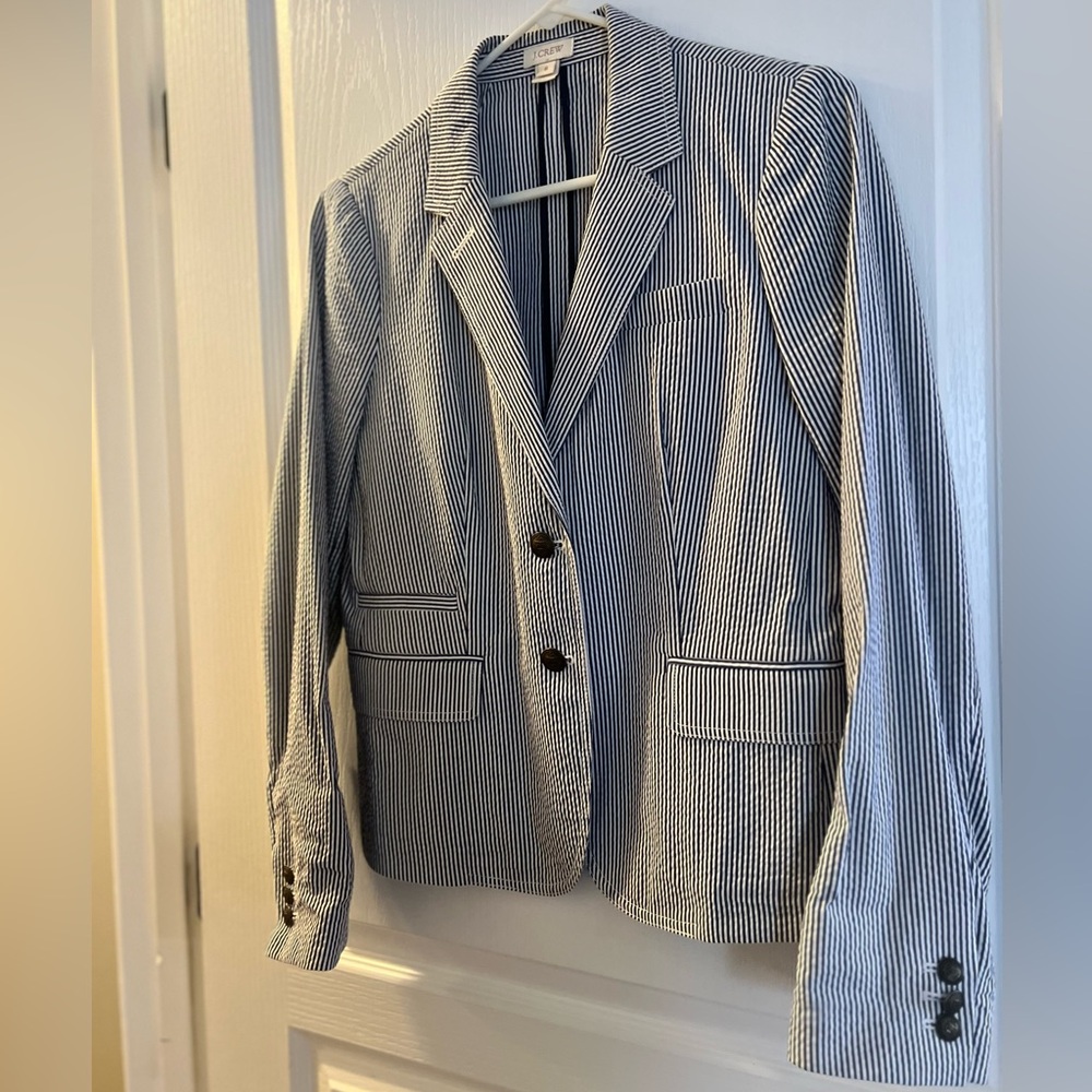 J. Crew Navy and White Striped Blazer